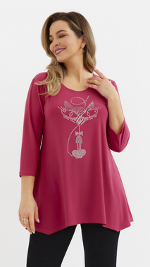 Amaranth Damentunika, lockere, elegante Bluse mit Applikation Katze