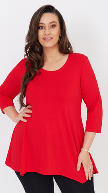 Rote Damentunika, lockere Bluse, elegante Viskose