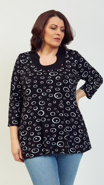 Schwarze, lockere Tunika-Bluse für Damen mit 3/4-Ärmeln