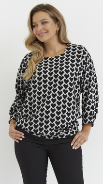 Black and white women's blouse, elegant kimono blouse