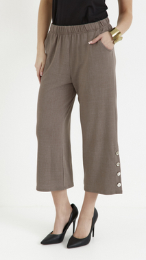 Beige women's summer wide 3/4 trousers a la jeans
