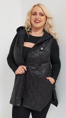 Black long sleeveless quilted vest