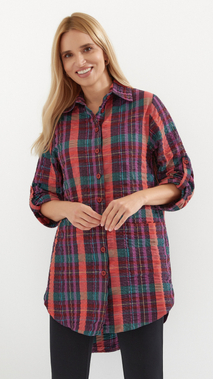 Women's cotton shirt, loose, oversize checkered tunic