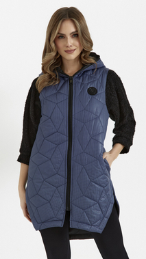 Navy blue long sleeveless quilted vest