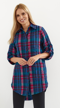 Women's cotton shirt, loose, oversize checkered tunic
