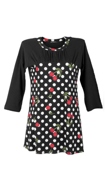 Women's black polka dot tunic with cherries