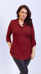 Women's tunic elegant blouse with black stripes