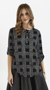 Elegant, loose, airy checkered women's blouse