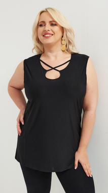 Women's elegant blouse without sleeves with a decorative neckline