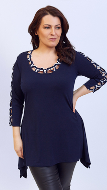 Women's navy blue embellished tunic loose blouse