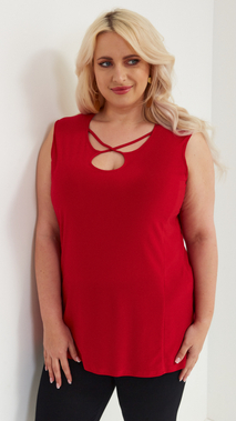 Women's elegant blouse without sleeves with a decorative neckline