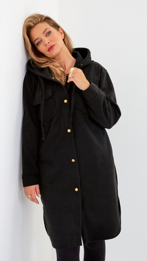 Black women's coat with hood for spring and autumn