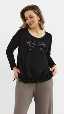 Black women's loose, elegant blouse with an application