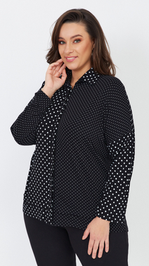 Elegant black shirt blouse with white polka dots