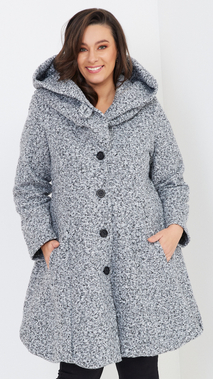 Light gray warm elegant women's coat with hood Bouclé