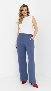 Light women's trousers, wide, loose trousers with pockets, a la jeans