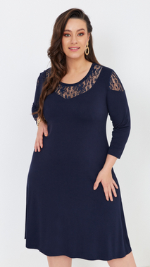 Navy blue elegant women's evening dress with lace