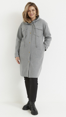 Women's gray coat with a hood for spring and autumn