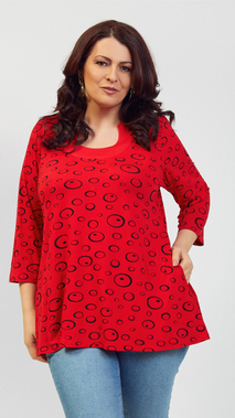 Women's red tunic loose 3/4 sleeve blouse