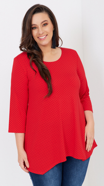 Women's red tunic loose blouse with white dots