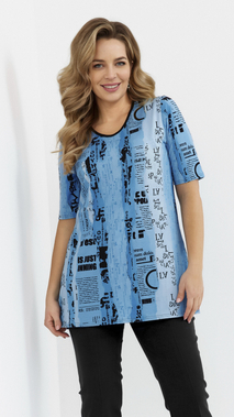 Women's tunic, cornflower blue, flared blouse with print