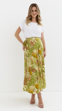 Yellow women's floral pattern maxi tie skirt