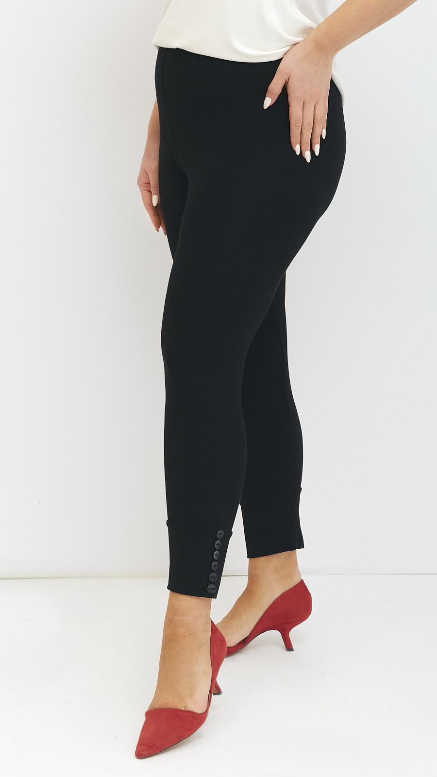 Black stylish comfortable leggings with buttons