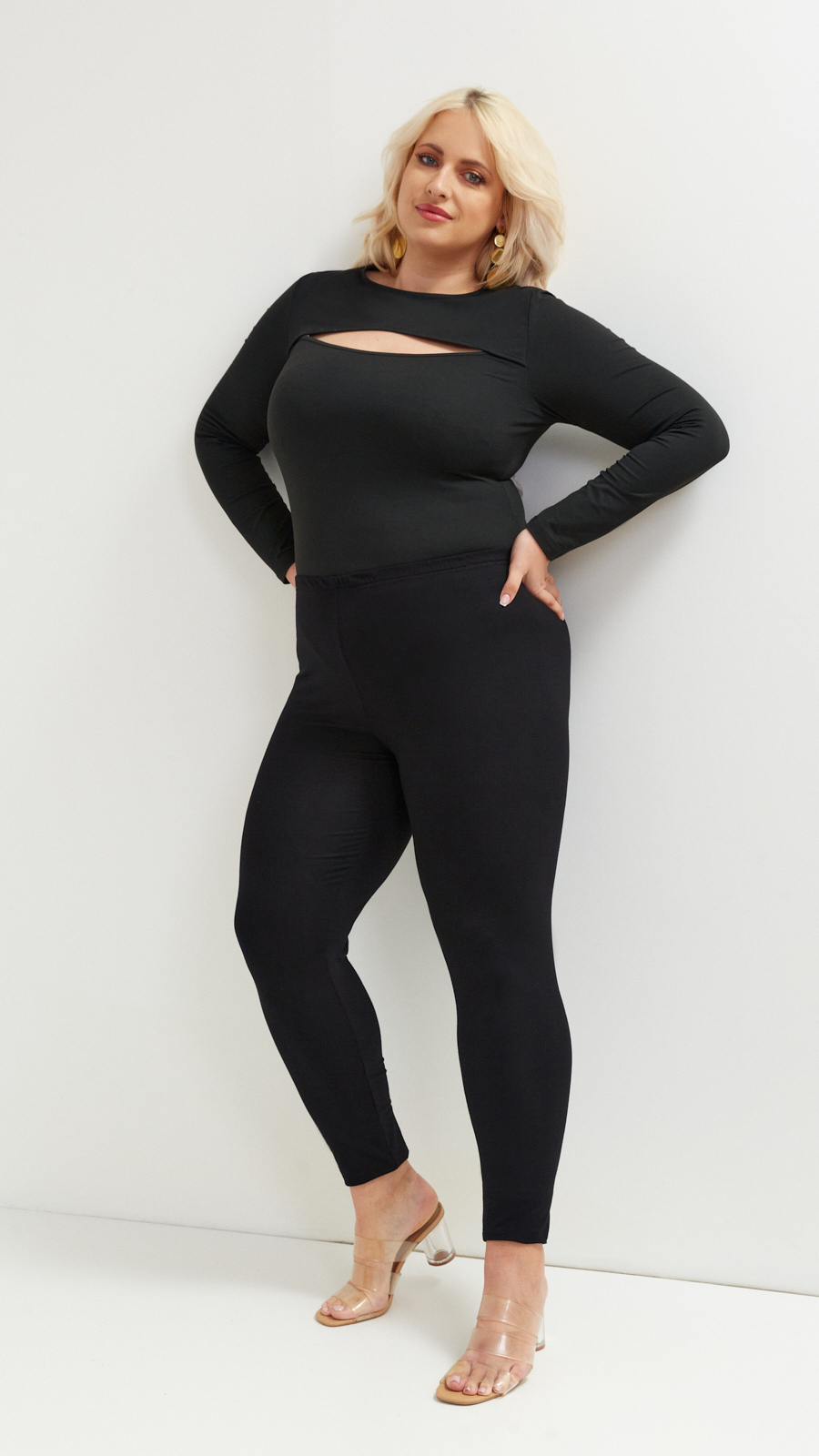 Black stylish comfortable leggings with buttons black, Trousers \ Spodnie  długie damskie, Producent odzieży damskiej – duże rozmiary, do7XL