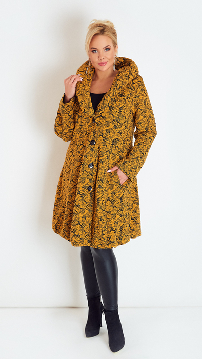 Coat with a hood mustard pattern