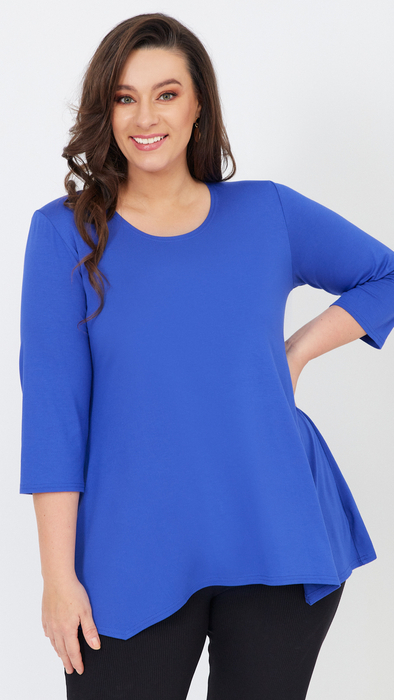 Cornflower blue women's tunic, loose blouse, elegant viscose