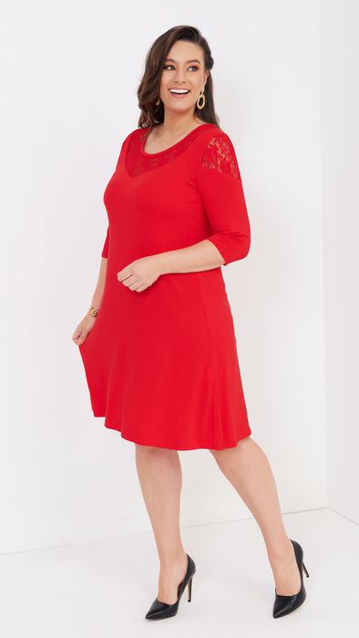 ELEGANT RED DRESS WITH LACE - ALPI Moda