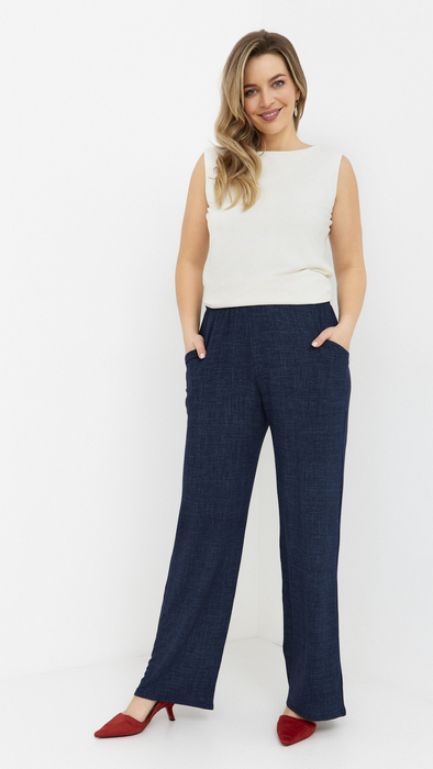 Navy blue women's wide, loose trousers with jeans-style pockets