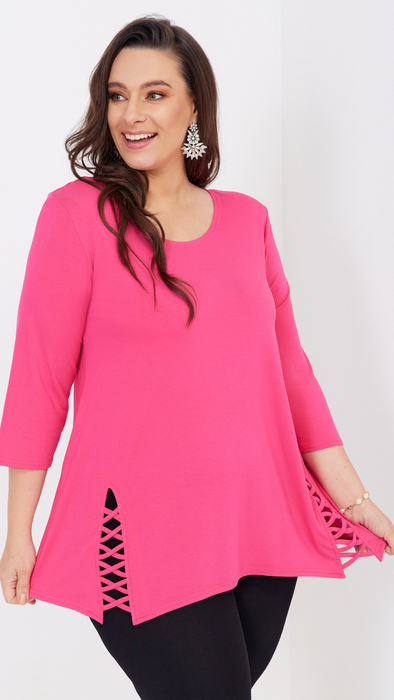 Pink elegant women's tunic decorated with an unique trimming plait