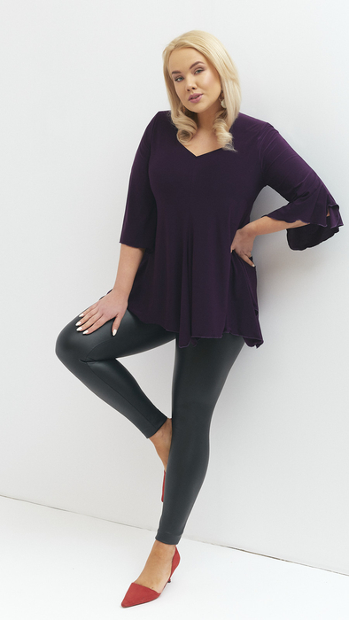 Purple tunic for women elegant bell sleeve blouse