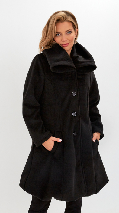 Women's black alpaca winter coat with a collar