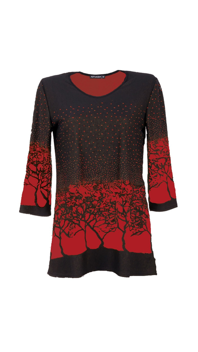 Women's black autumn warm tunic with a tree motif