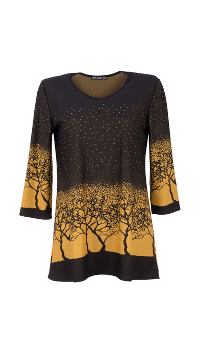 Women's black autumn warm tunic with a tree motif