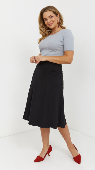 Women's black long flared midi skirt