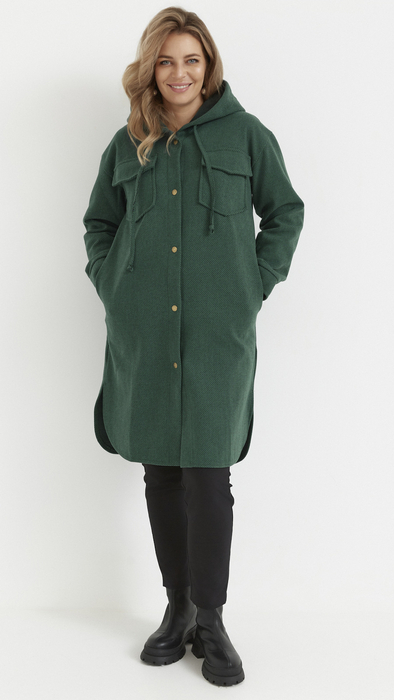 Women's bottle green coat with a hood, spring autumn