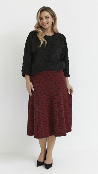 Women's long warm red skirt with hats