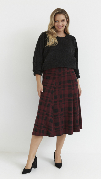 Women's red long warm checkered skirt