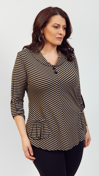 Women's tunic elegant blouse with black stripes
