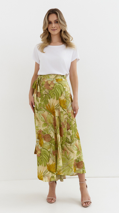 Yellow women's floral pattern maxi tie skirt