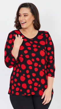 Lose Tunika-Bluse für Damen mit roten Kreisen