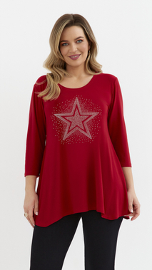 Rote Damentunika, lockere Bluse, elegante Viskose Stern