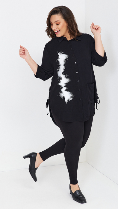Elegantes schwarzes Tunika-Shirt mit Print