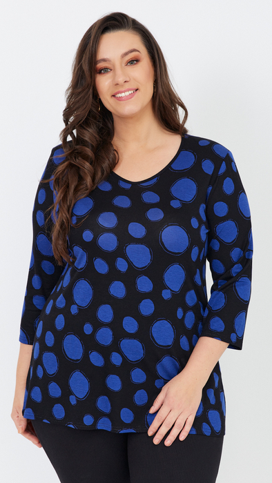 Lose Tunika-Bluse für Damen mit blauen Kreisen