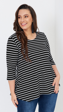 Women's black tunic loose blouse with white stripes