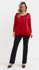 Red women's loose, elegant blouse with an application