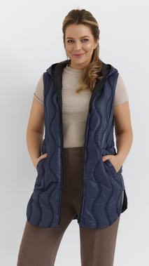 Navy blue women's quilted vest sleeveless with a neckline